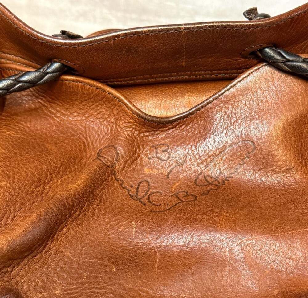 Vintage Handcrafted Fully Leather Backpack with Antler Button Clasp - Picture 11 of 14